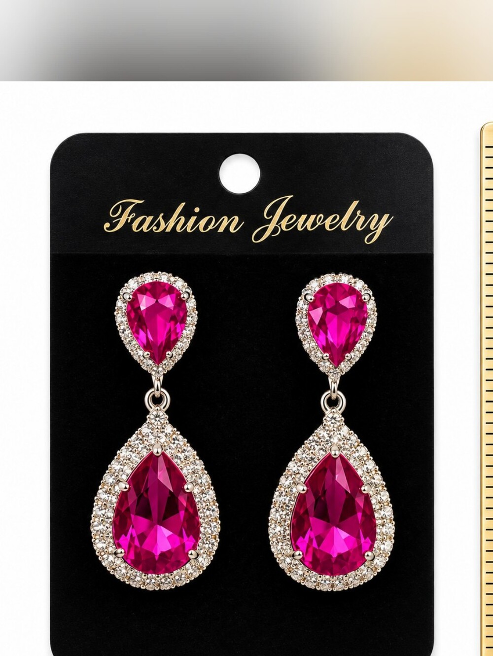 Fashion Jewelry Fuchsia Teardrop Crystal Dangle Earrings